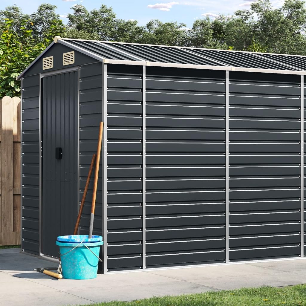 Gartenschuppen Anthrazit 190 x 640 x 198 cm modernes Metall Outdoor Storage Shed aus verzinktem Stahl mit Belüftung ALS platzsparende Lösung für Garten Hof und Garage