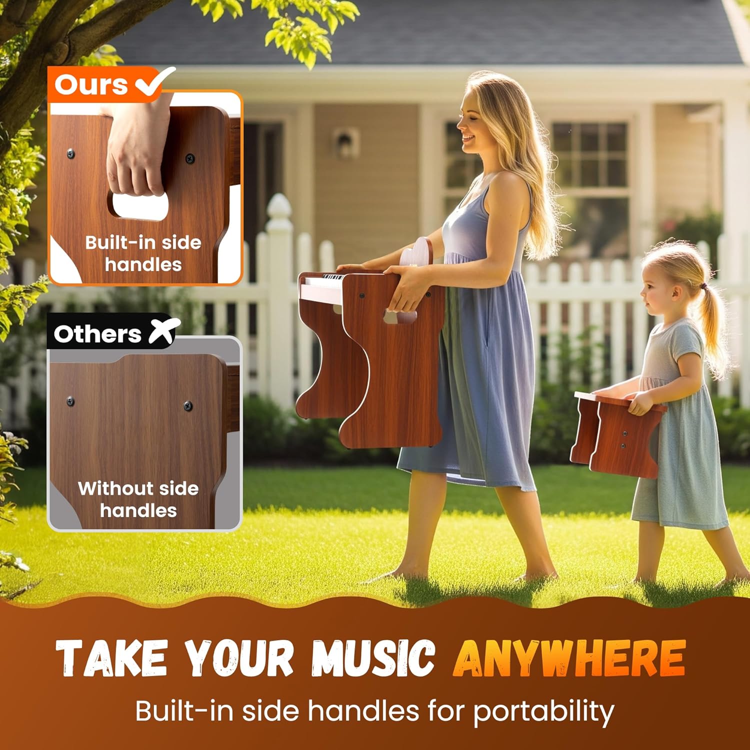 CAHAYA Kids Piano Keyboard Wooden - 37 Keys Digital Piano for child, Baby Piano Toy with Touch Controls Music Educational Instrument Set Wooden Toy for 3+ Girls Boys Gift