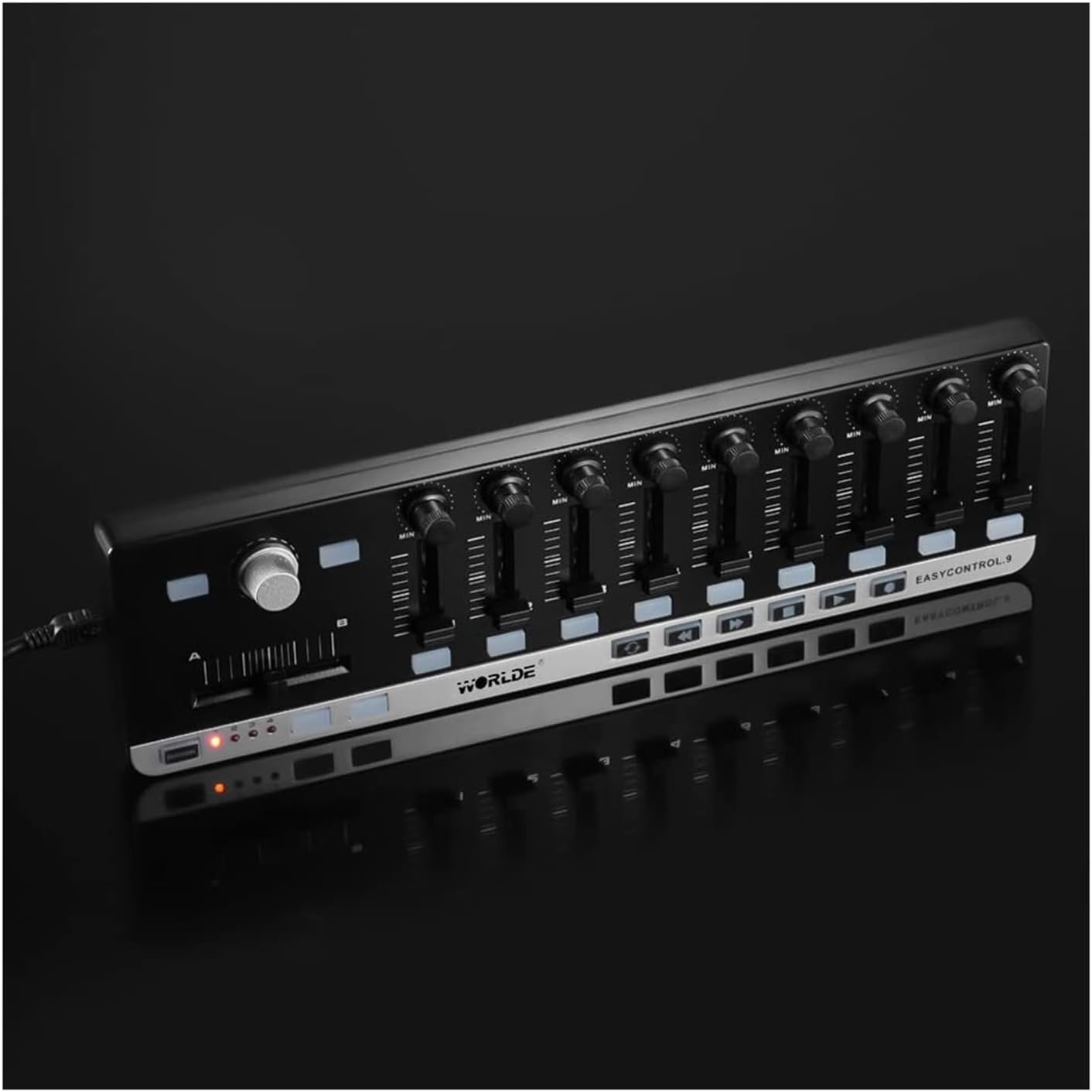 Portable Mini USB Slim-Line MIDI Controller with 9 Control Knobs, Plug-and-Play for Music Production Applicable to Ableton Live FL Studio Logic Pro