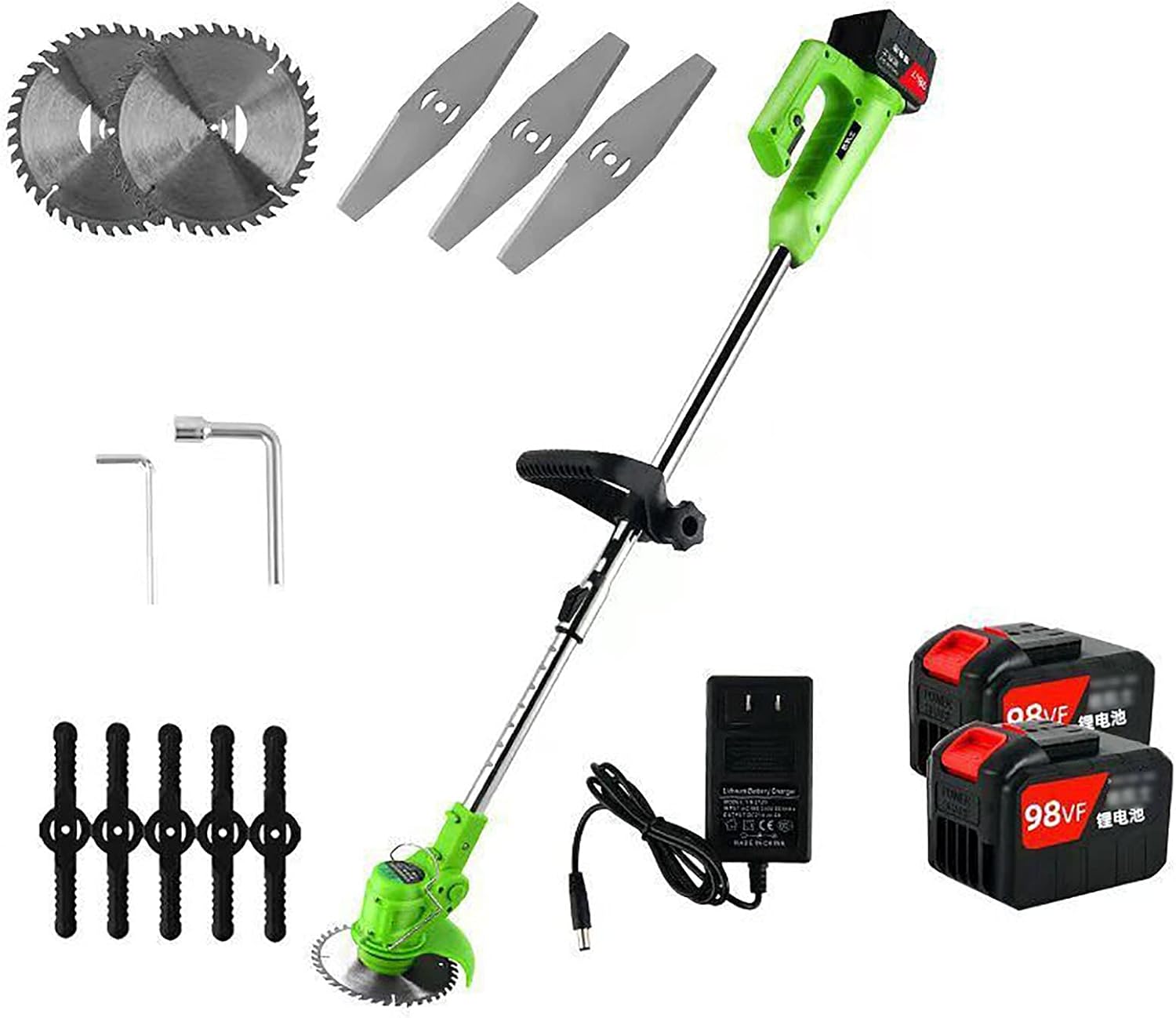 Cordless Lawn Mower, 3-in-1 ELD Multifunctional Lawn Mower 98V30000mAh Electric Lawn Mower with Lithium Battery Charger for Lawn Garden Trees, 2