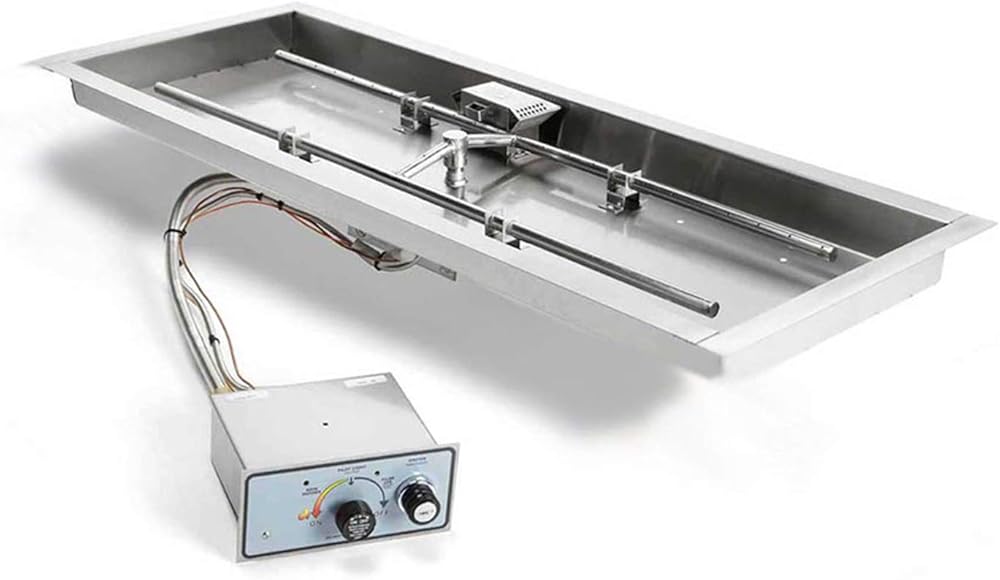 HPC Fire Push Button Flame Sensing Gas Fire Pit Kit, 30x12-Inch Pan 24x6-Inch Burner, Propane for Bulk Tank (TOR-FPPK30X12-H-FLEX-LP)