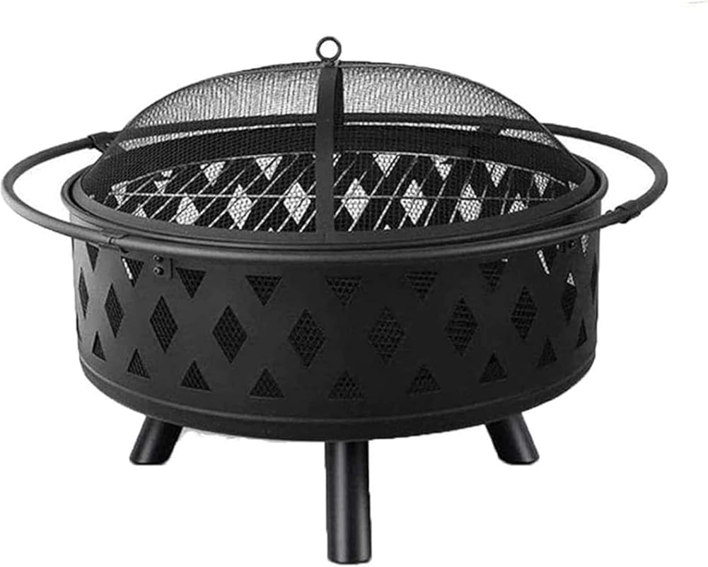 Fire Pit, Wood Burning Pit, Outdoor Brazier, Camping Fire Pit, Great for Outdoor and Patio, Bonfire, Black