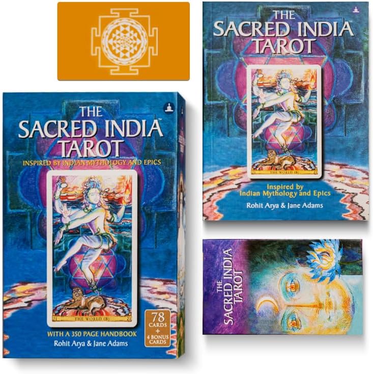 The Sacred India Tarot Deck - 78 Premium Tarot + 4 Bonus Cards with 350-Page Guidebook - Readings based on Indian Mythology - For beginners & professionals - Magnetic Lock Box with Bookmark & Altar