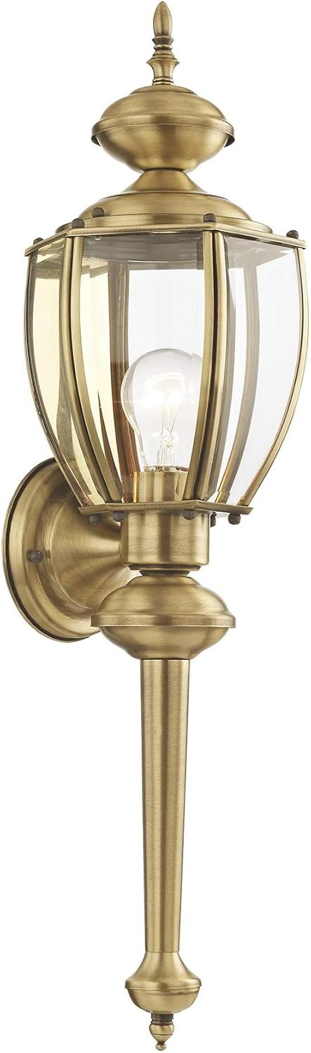 Livex Lighting 2112-01 Basics 1 Light AB Outdoor Wall Lantern, Antique Brass, 7