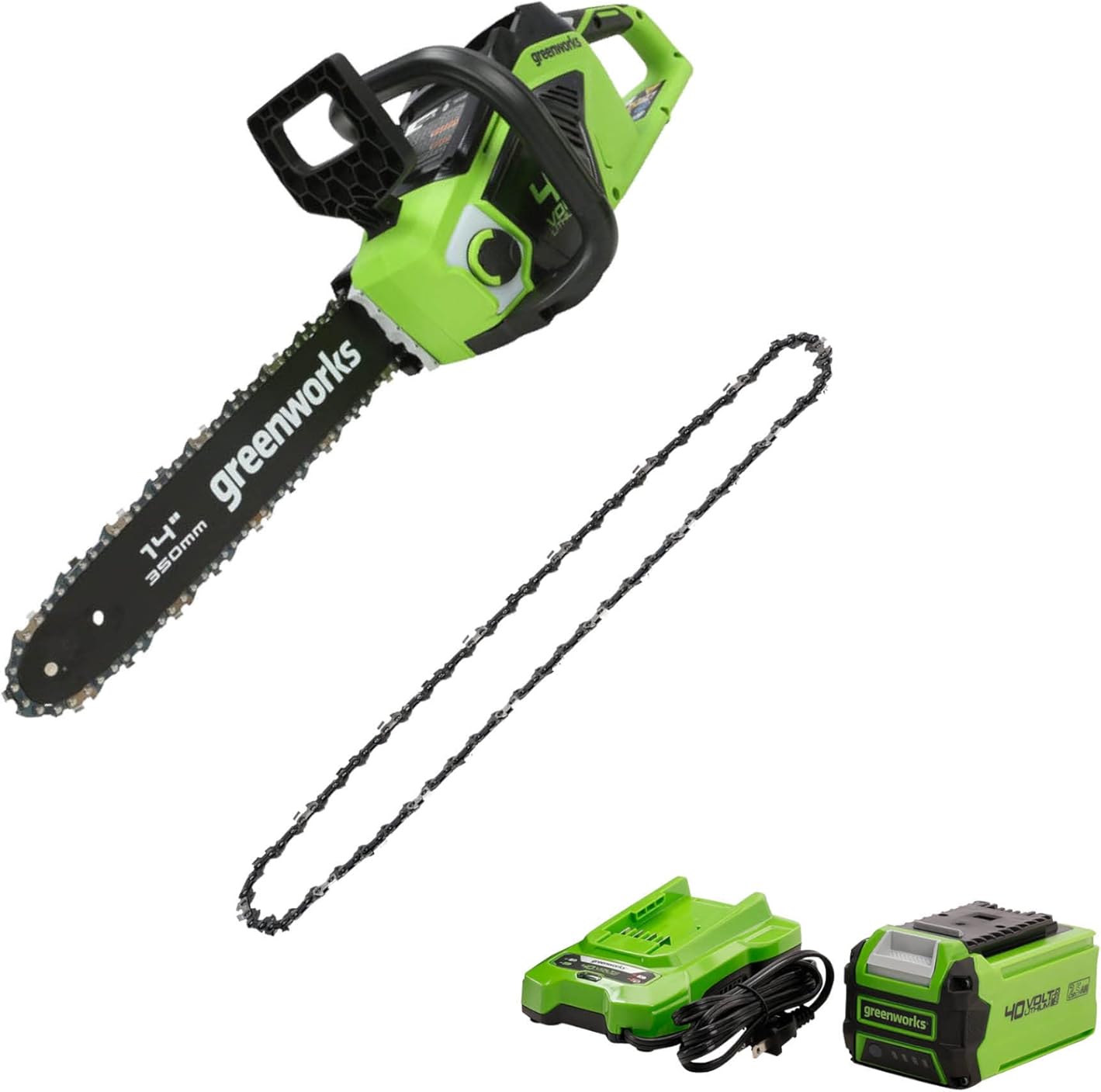 Greenworks 40V 14-Inch Cordless Chainsaw, 2.5Ah USB (Power Bank) Battery Included, CS40L2511 with 14