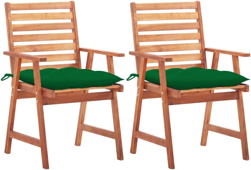 Patio Dining Chairs 2 pcs with Cushions Solid Acacia Wood,AllWeather Acacia Wood Dining Chair Set with Water-Resistant Cushions for Outdoor Patio Decks Outdoor Furniture, Outdoor Chairs