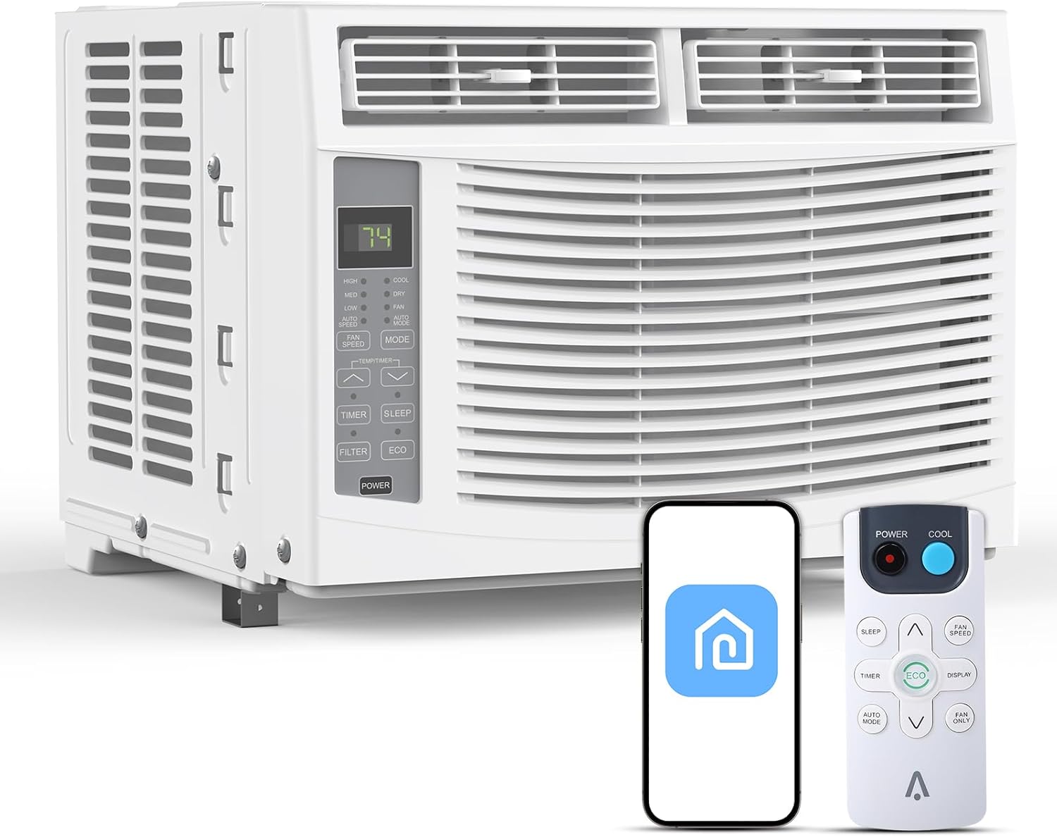 6000 BTU Window Air Conditioner with WiFi, 3 in-1 Energy Saving Window AC Unit with Remote & App Control & Timer Function & Easy Install Kit, Cools 250 Sq.Ft. for Bedroom, Living Room, White