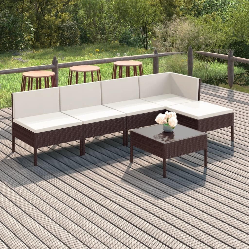 6 Piece Patio Lounge Set with Cushions Poly Rattan Brown,Luxurious and Durable Outdoor Lounge Set: Ultimate Comfort for Your Patio Patio Furniture, Outdoor Furniture Sets