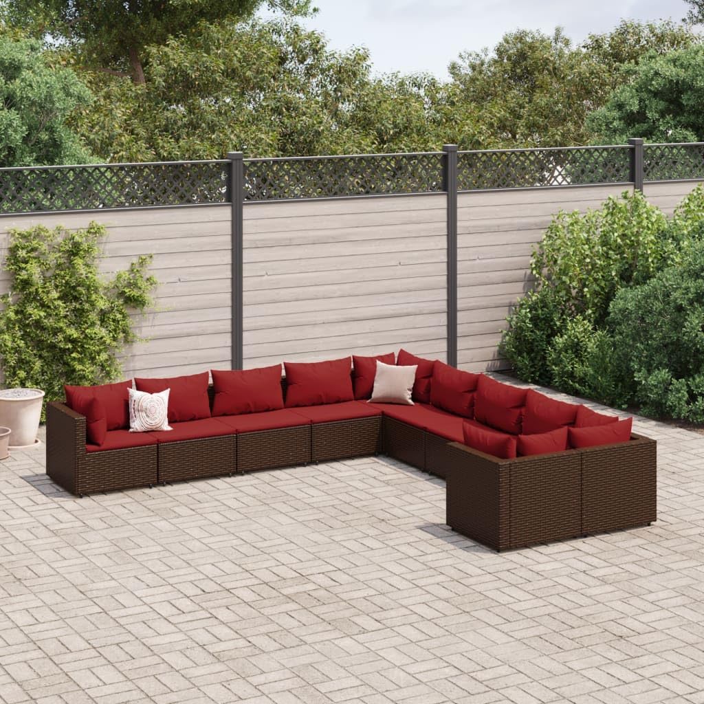 10 Piece Patio Sofa Set with Cushions Brown Poly Rattan,Sturdy Patio Furniture Set with Comfortable Seating for Outdoor Relaxation and Entertainment Patio Furniture Sets, Outdoor Furniture Sets