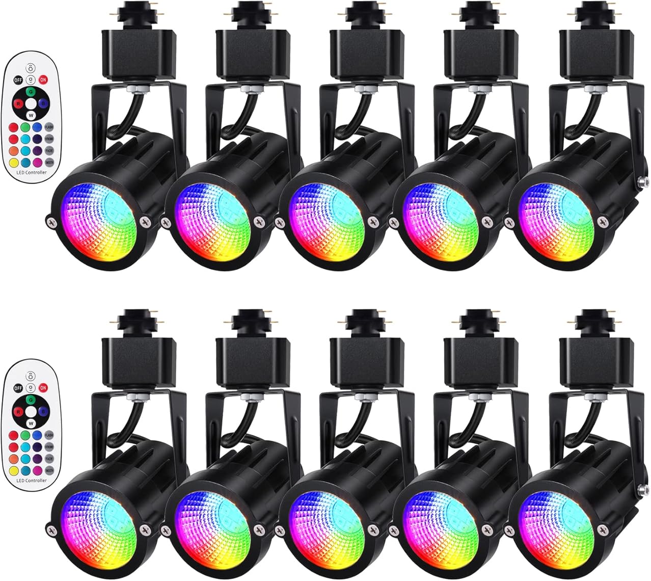 12W RGBW H Track Lighting Heads,RGB+Warm White Dimmable Bright LED Track Lighting Fixtures for Accent Retail Kitchen Artwork,120V Linear Track Light H Type-CRI90+ 24° - 10 Pack (Black)