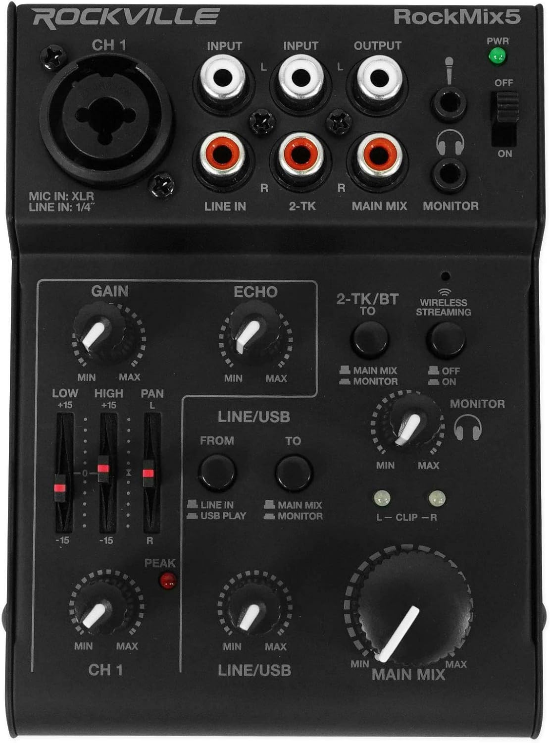 Rockville RockMix 5 Bundle: 5-Channel Bluetooth Mixer, DMS40 40