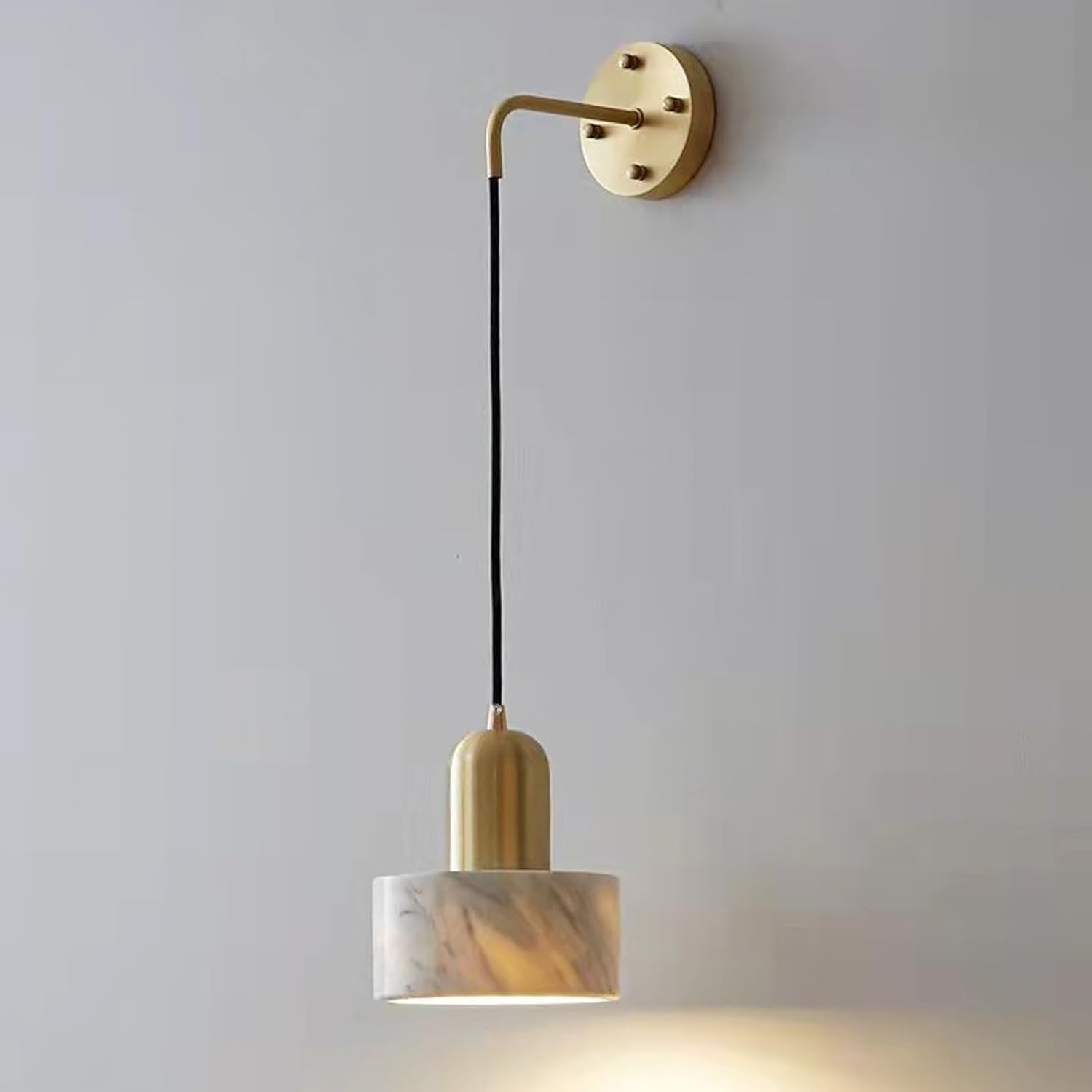 Natural Marble Wall Sconce, Mid-Century Wall Mount Lamp with Stone Shade, Metal Base Indoor Wall Lights, Hardwired Adjustable Height Wall Lamp for Bedroom Bedside Living Room(White)