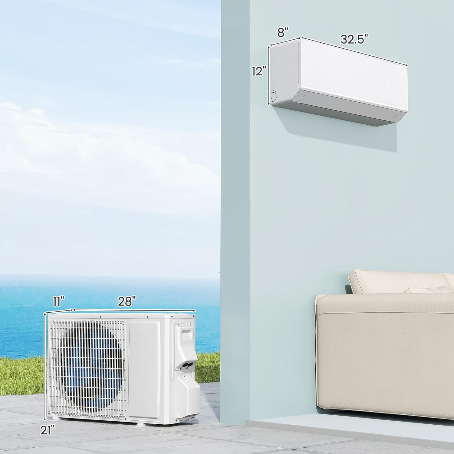 ARLIME 12000 BTU Mini Split AC, 24 SEER2 Inverter Air Conditioner w/ 1 Ton Heat Pump, Works with Alexa, Wifi, Cools up to 750 sq. Ft, Wall AC Unit with Installation Kit (12000 BTU 24 SEER2 208-230V)