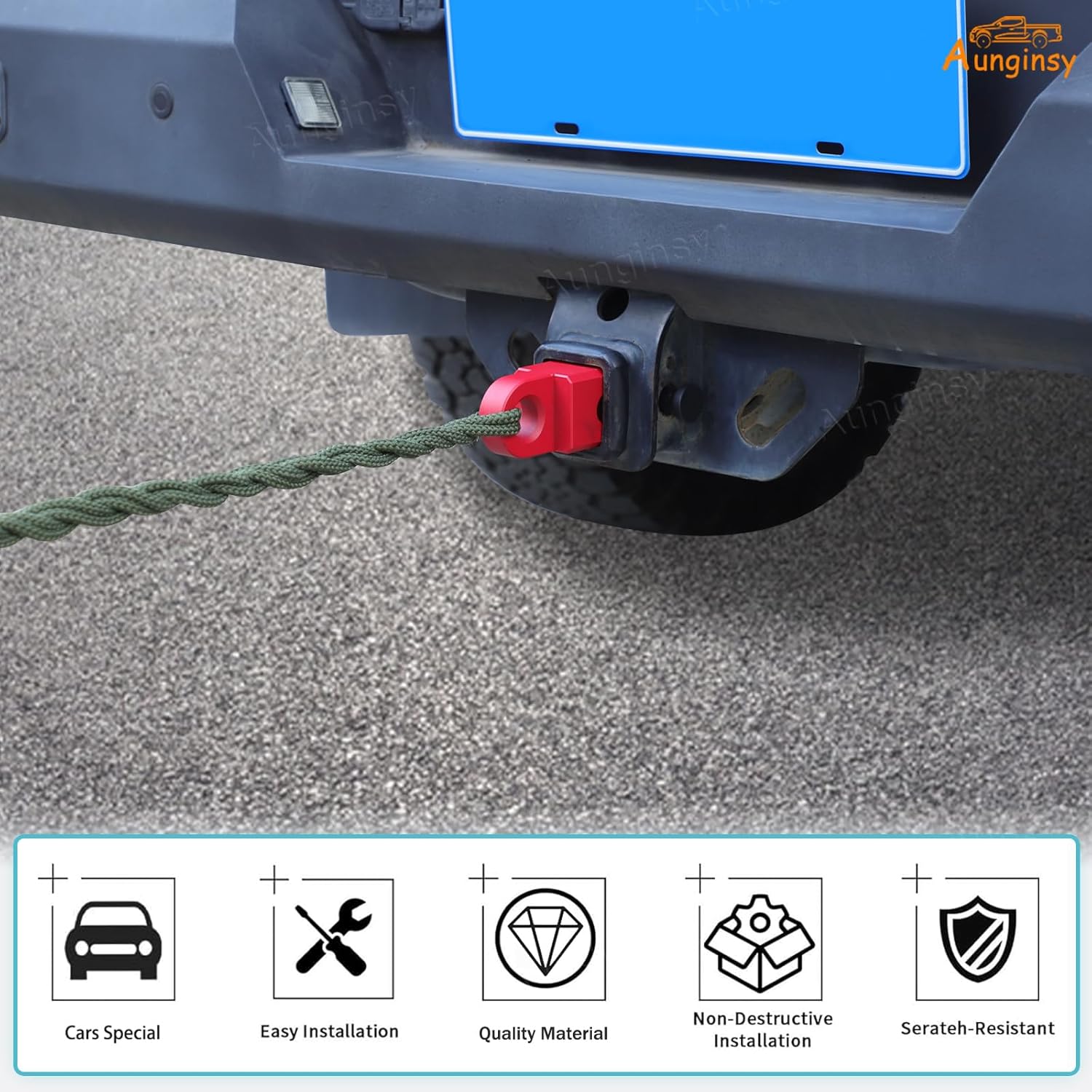 Aunginsy Tow Hitch Receiver Hook with Tightener Compatible with Toyota Tundra 2007-2021 Accessories, Car Shackle Mount Trailer Hitch Lock Pin Heavy Duty Solid Recovery Towing Kit for Trucks, Red