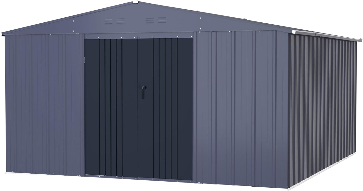BlueWish 10x12 FT Metal Storage Shed, Storage Sheds with Galvanized Roof, Lockable Door, Air Vent, Storage Shed Large for Garbage,Pet House, Tool Room