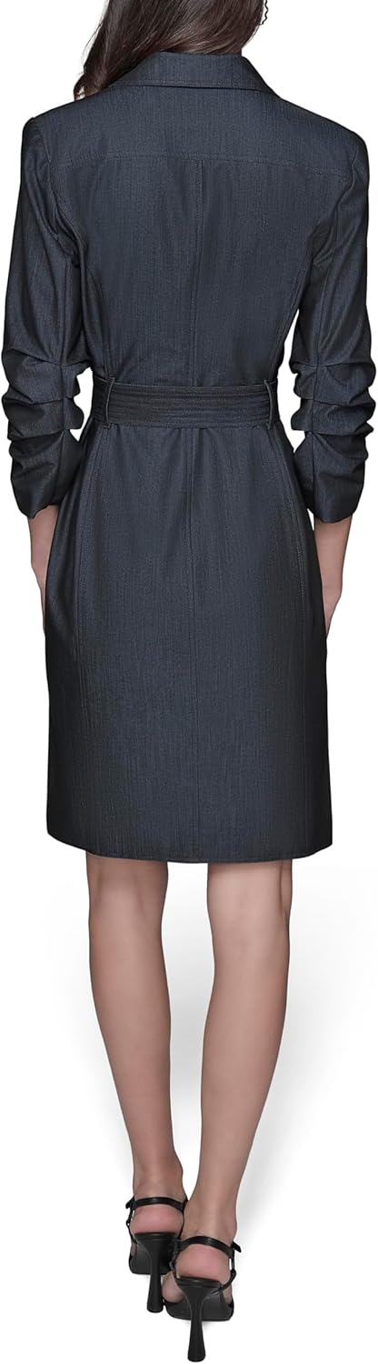 Karl Lagerfeld Womens Collared Belted Long Sleeve Midi Dress