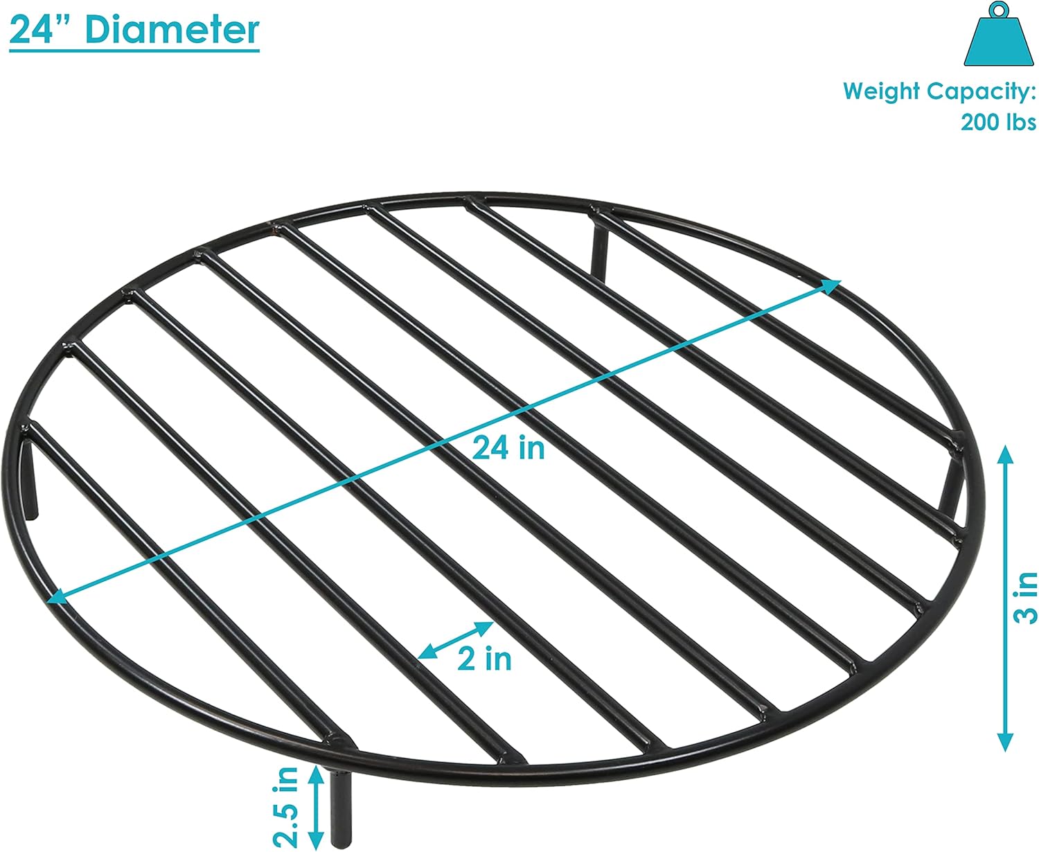 Sunnydaze Round Fire Pit Grate - Elevated Wood Grate for Fire Pit - Heavy-Duty Steel Log Grate for Outside - 24-Inch