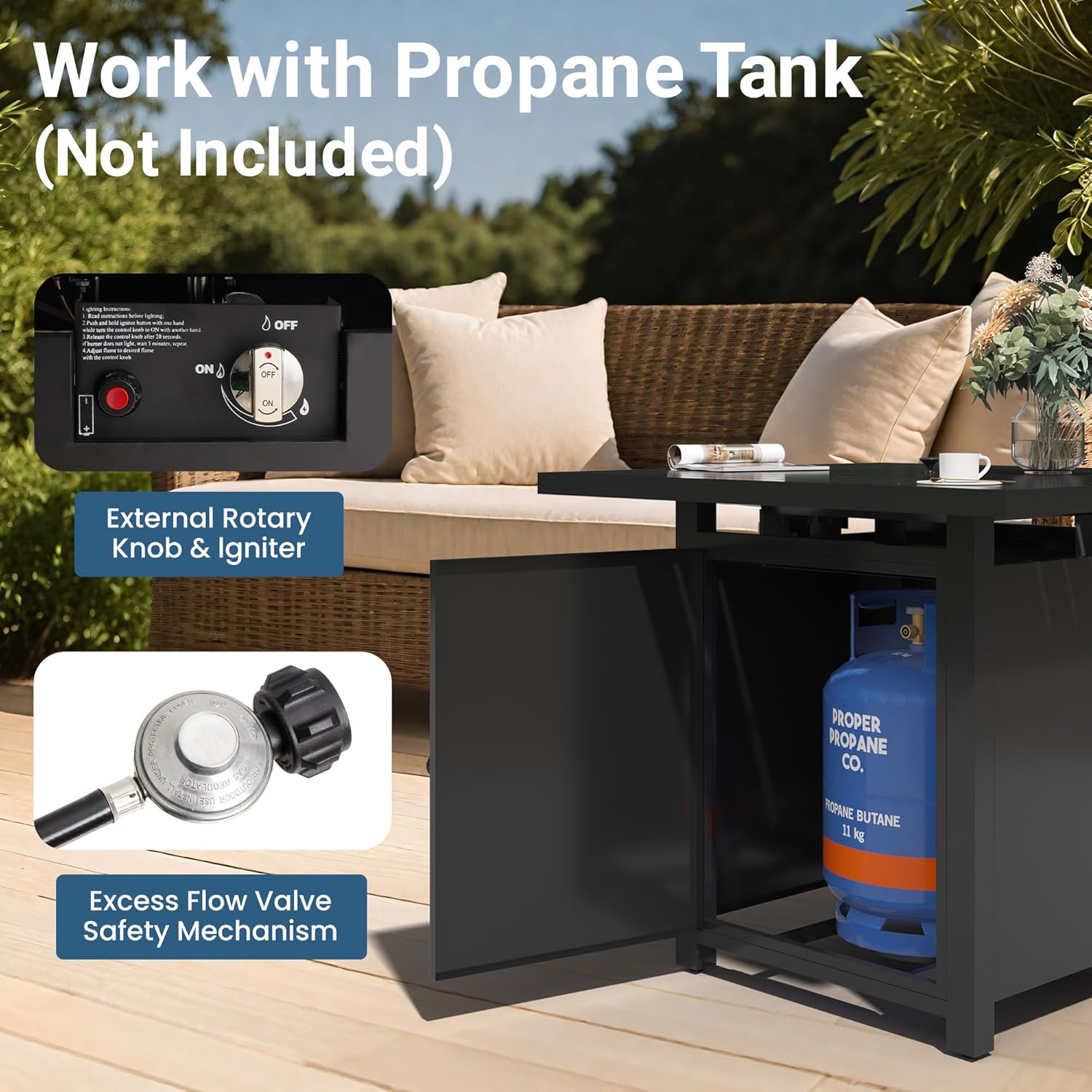 Royalcraft 2 in 1 Propane Fire Pit Table, 50000 BTU Gas Fire Pits Table with Removable Lid, Lava Rock and Cover, Square Fire Table for Dining or Party on Garden, Patio, Yard, 30