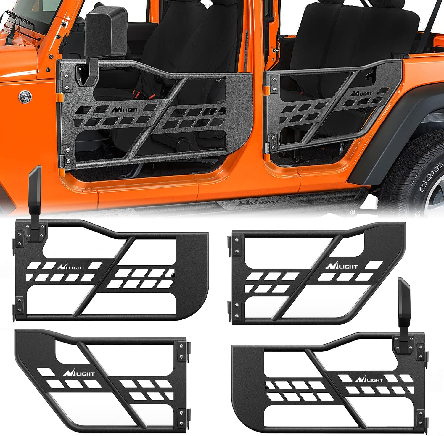 Nilight Off Road Front Rear Tubular Doors W/Side View Mirrors Compatible with 2007 2008 2009 2010 2011 2012 2013 2014 2015 2016 2017 2018 Wrangler JK 4 Door Only