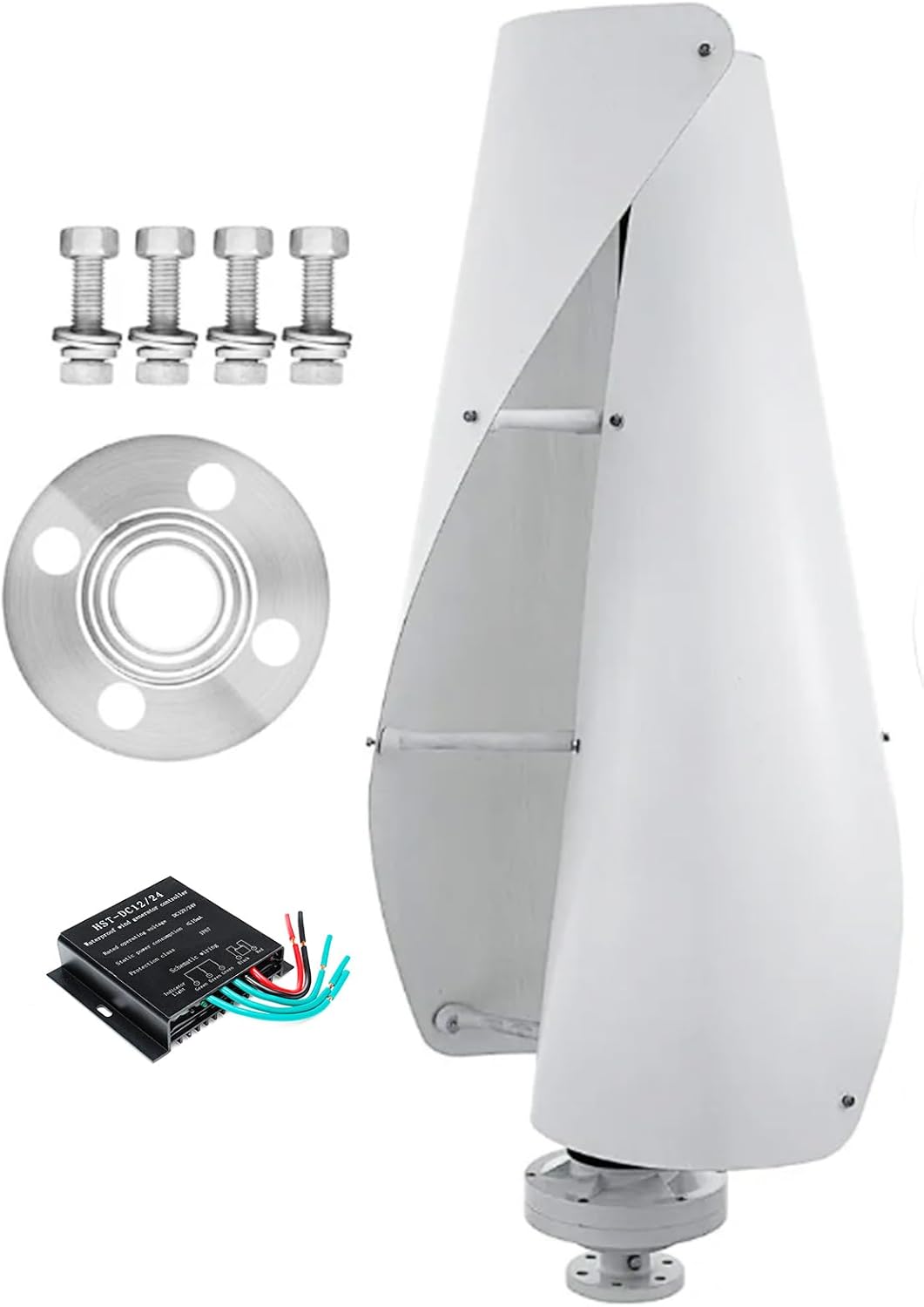 100W-3000W Wind Turbine Generator Set, 2 Blades AC Vertical Spiral Wind Turbine Windmill with Controller Suitable for Courtyard Farms (White)