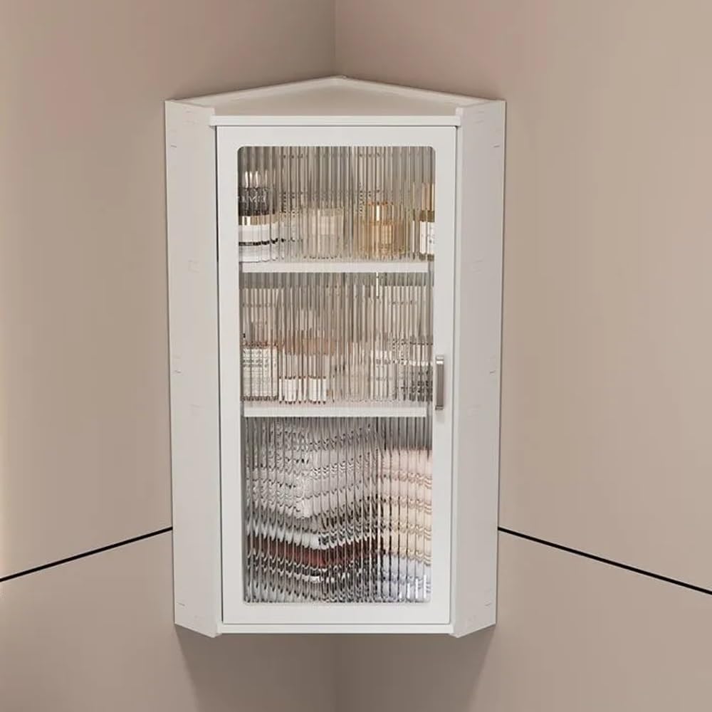 3-Tier Wall Mounted Bathroom Organizer, Hanging Storage Cabinet with Acrylic Doors, Modern Minimalist Floating Shelves, Stylish Corner Shelf for Kitchen, Bathroom(30cm-11.8in)