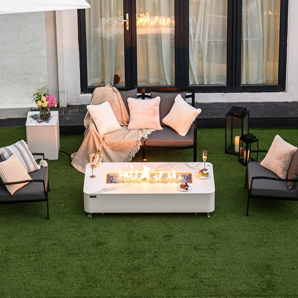 Elementi Athens Concrete Modern Rectangular Fire Pit, 62