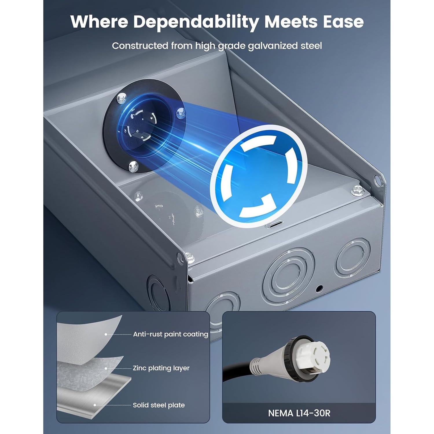 30 Amp 4 Cores Electric Generator Power Outlet Box, Rain Proof Stainless Steel Compatible with 6-12 AWG Wires for Residential Commercial Emergency Backup Generator