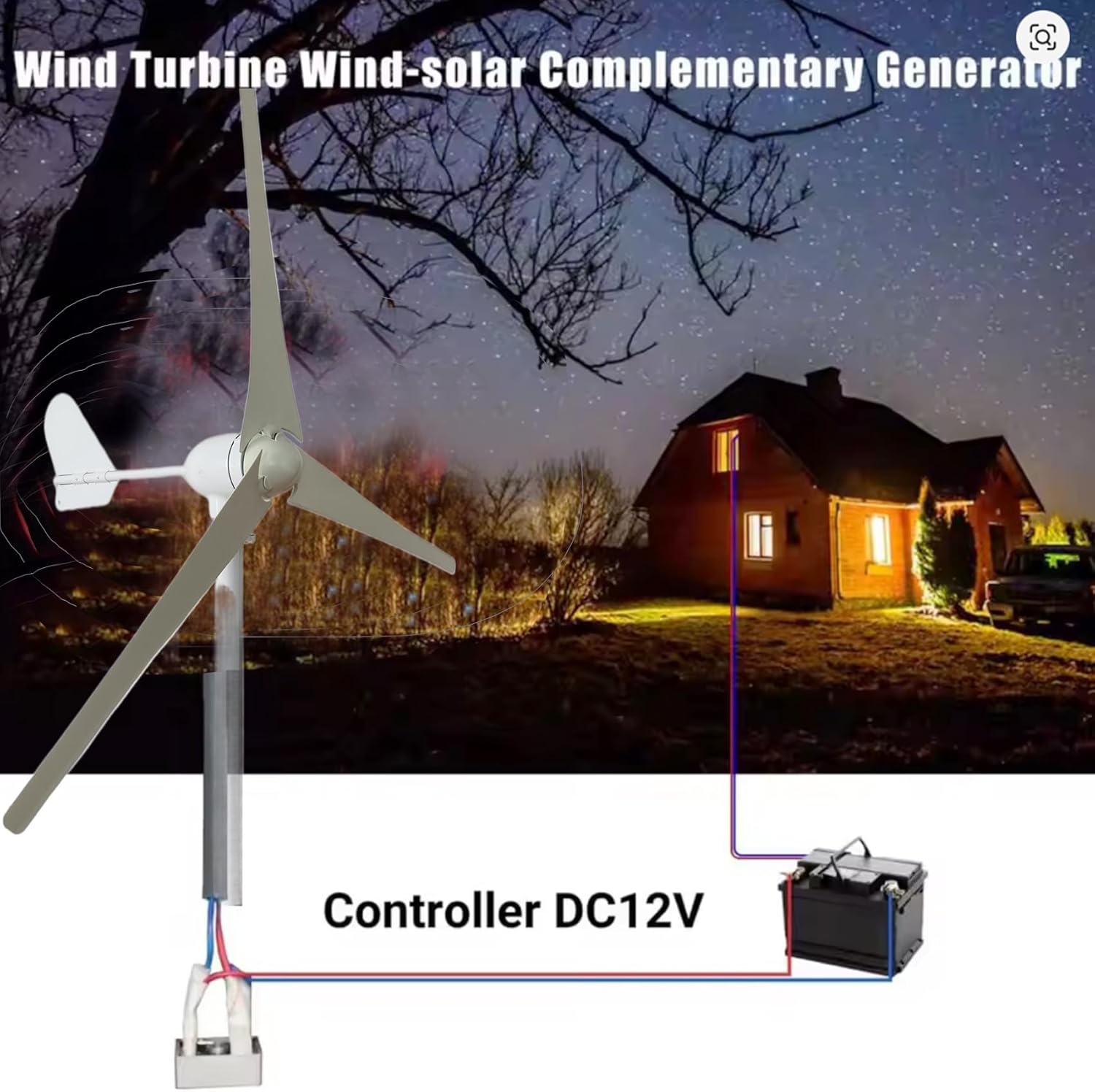 3000W 42.65ft/s Vertical Axis Wind Turbine Generator Home Windmill Kit Hybrid Wind System with Controller for Home, Business, Industrial Energy Supply (48V White)