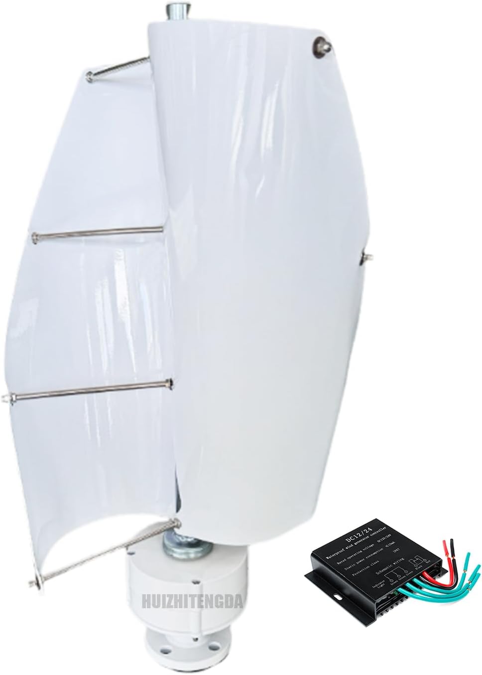 Portable 12V 24V 48V 1200W Vertical Spiral Wind Turbine Generator with Controller Household Wind Turbine Generator for Wind and Solar Power Generation (2 Blade)