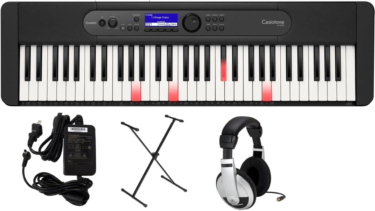 Casio LK-S450 Premium Keyboard Pack with Stand, AC Adapter and Headphones