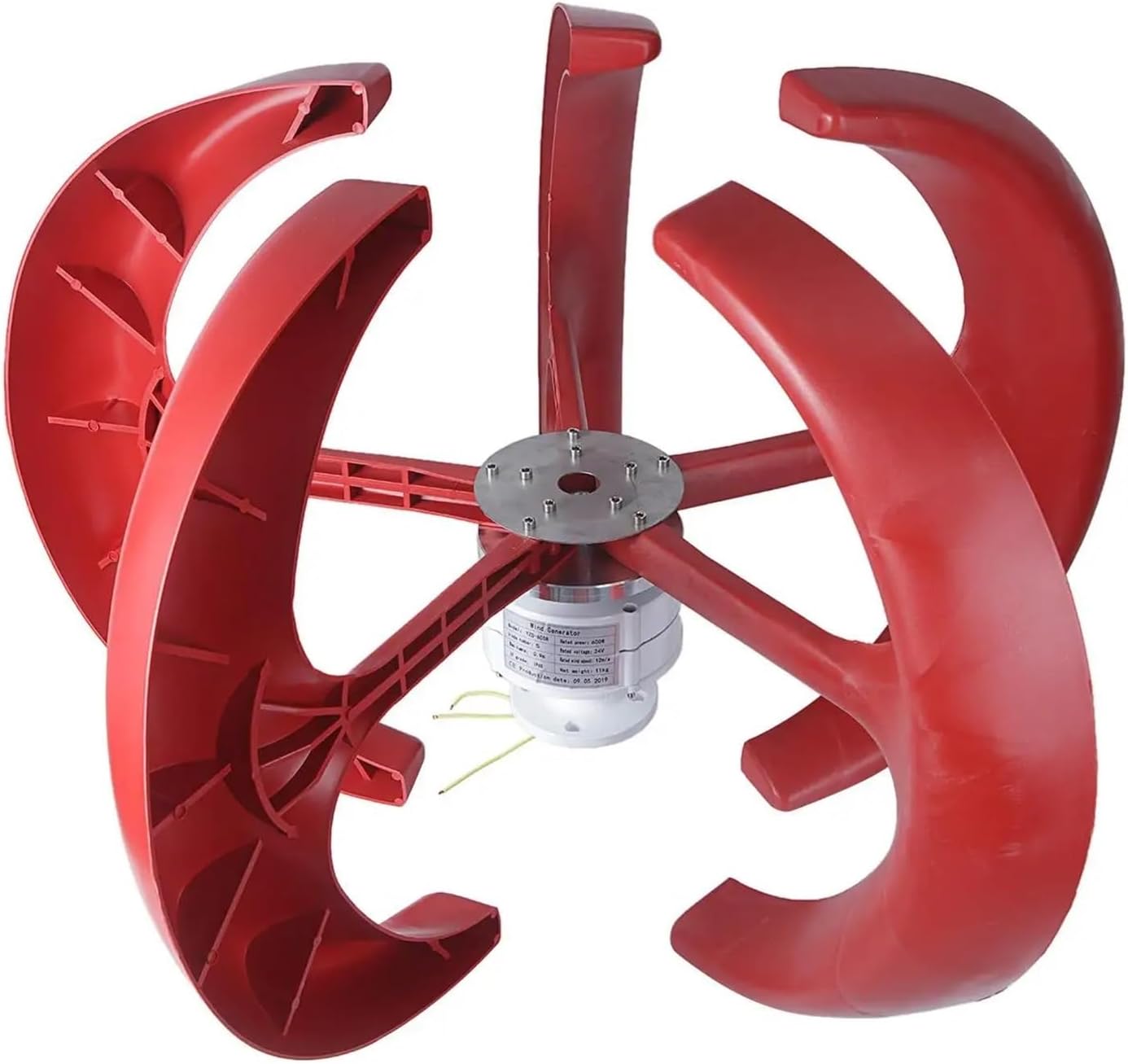 Wind Turbine 600W 24V Wind Turbine Generator Lantern Vertical Axis Wind Generator 5 Leaves with Controller Motor Kit White Red Low Starting Speed for Home(White)