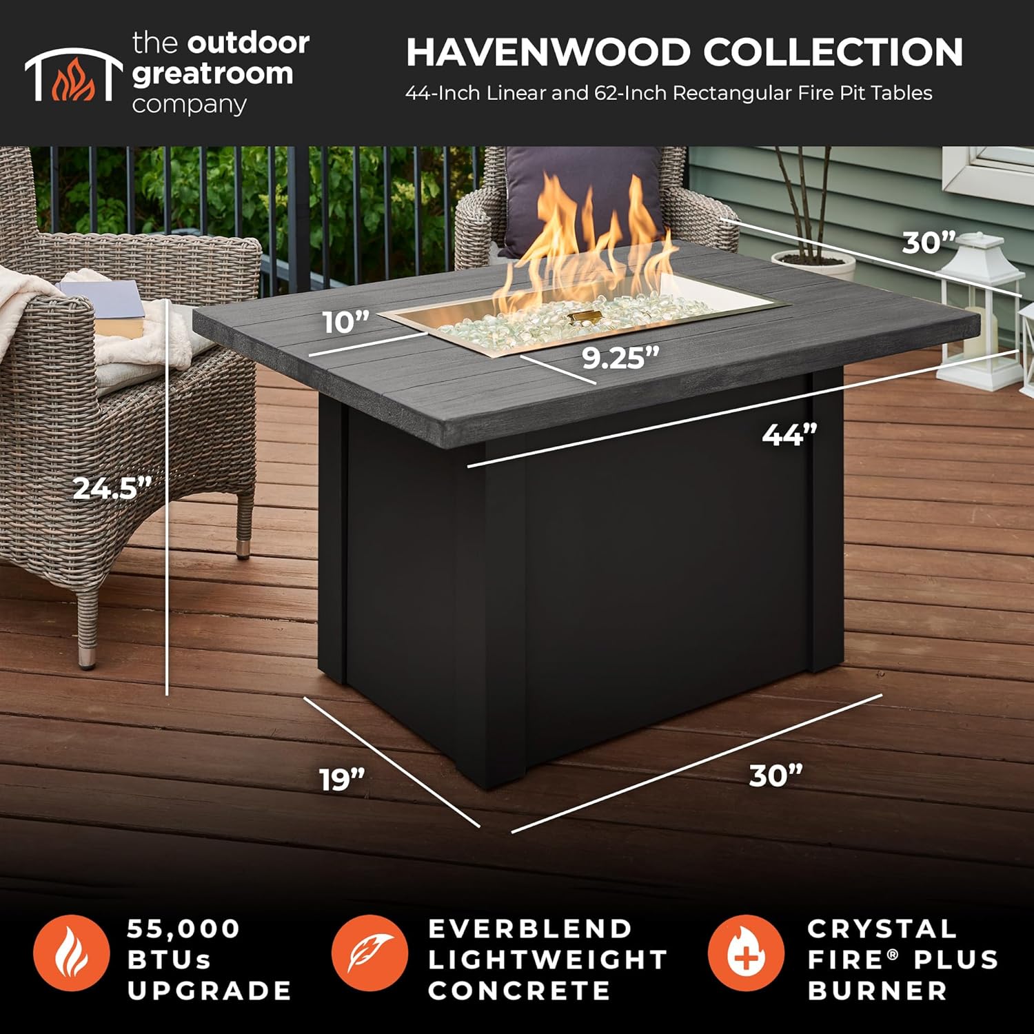 Outdoor GreatRoom Co Propane Fire Pit Table 44