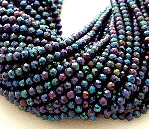 13 inch natural beads strand of 3-3.5mm faceted rondelle black spinel gemstone beads for DIY jewelry - necklace, bracelet, earring, ring.