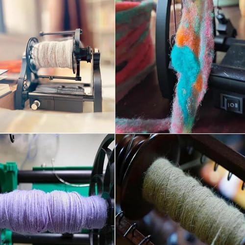 Smart Yarn Spinner Machine - Electric Wool Wheel, 120g Capacity Pet Hair Spinner with Foot Switch, 12V Drum Carder, Adjustable Speed, Forward/Reverse Function, 3 Spools, Blue