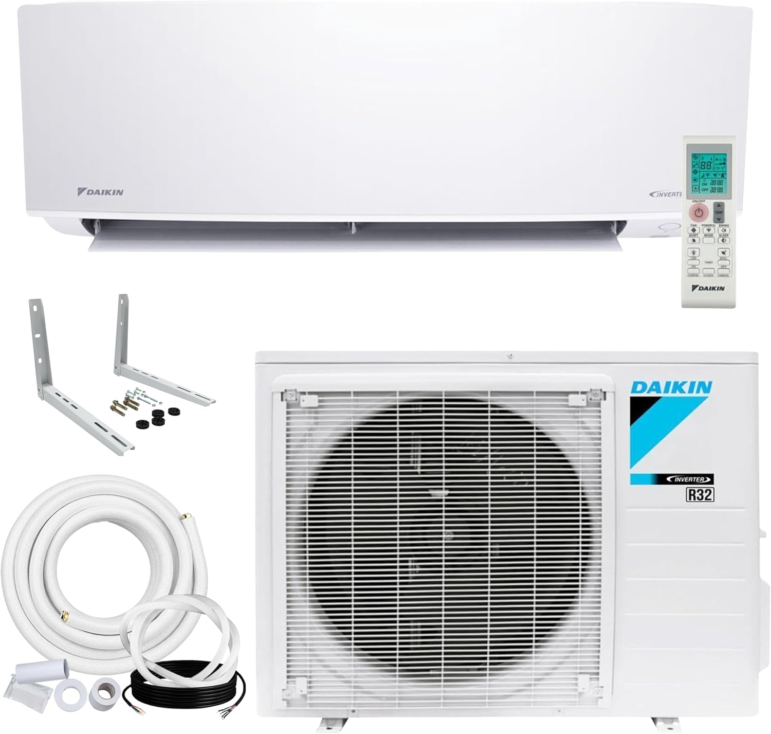 Daikin 24,000 BTU 18 SEER2 Entra R32 Series Ductless Mini Split with Heat Pump System w/Maxwell All-Inclusive 25’ Installation Kit and Wall Mounting Bracket (230V)