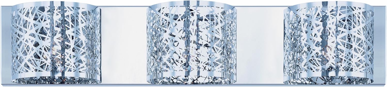 ET2 E21316-10PC Inca Modern Metal Web Laser-Cut Sheath with Crystal Bath Vanity Wall Mount, 3-Light Xenon 120 Watts, Polished Chrome