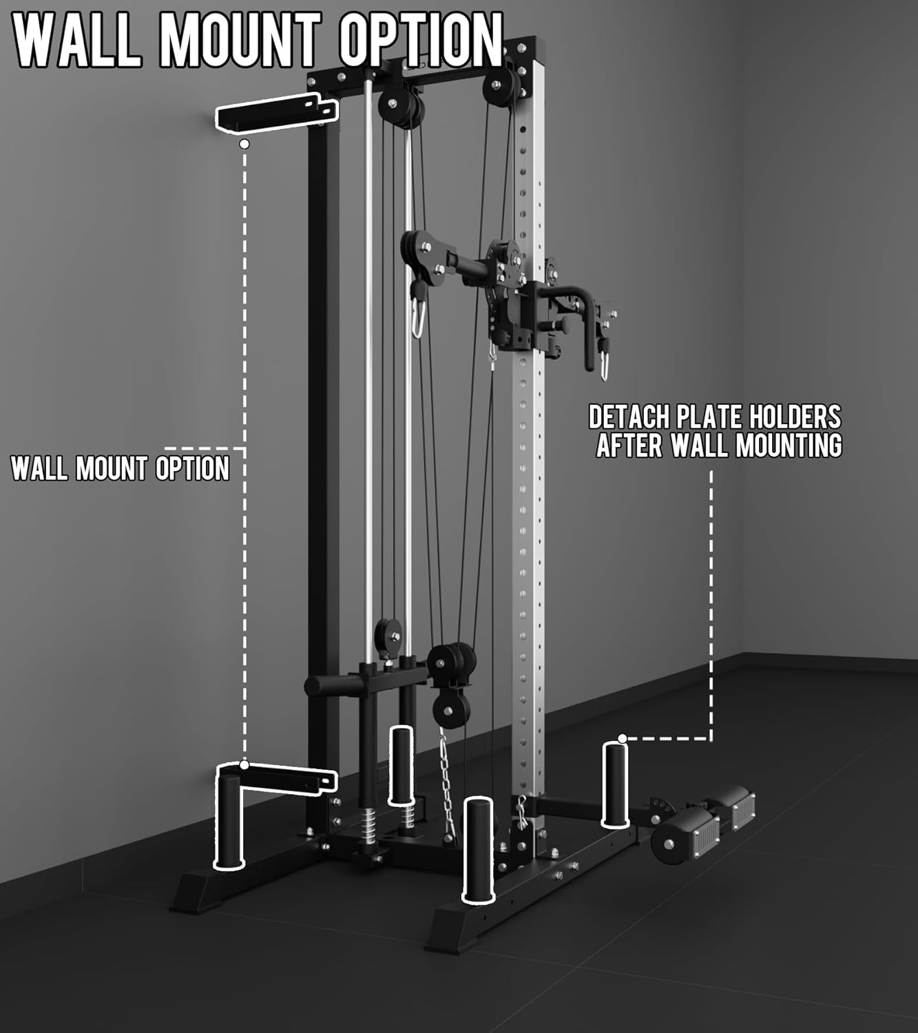 Eonfit Cable Machine for Home Gym, LAT Pulldown Cable Crossover Machine Workout Station Pulley System Tower with Leg Holder, LAT Bar, Foot Board Accessories