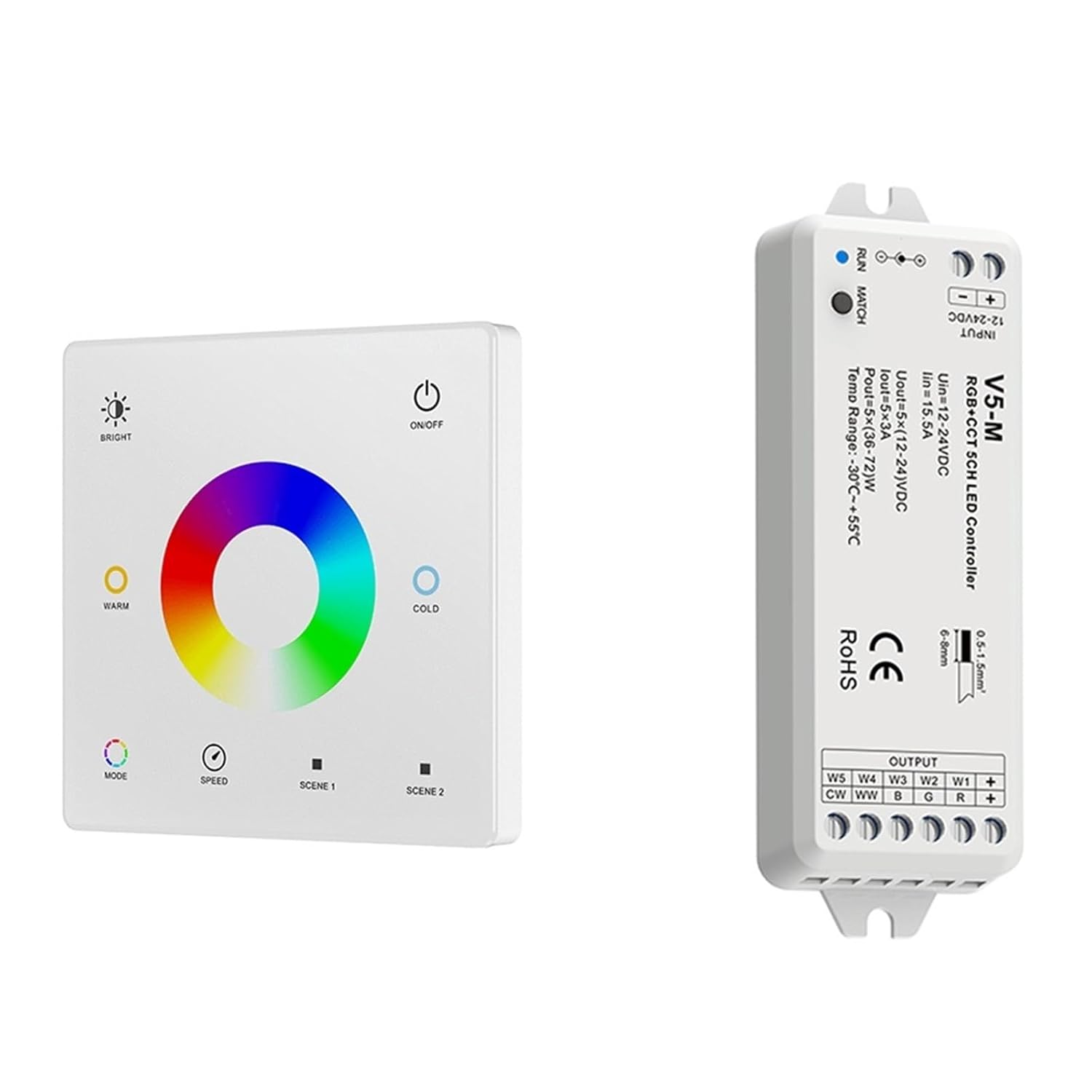 5 Channel RCT LED Controller with Remote Control for RGBW RGB CCT Light Strip Color Changing DC12V 24V(Controller KIT-W)