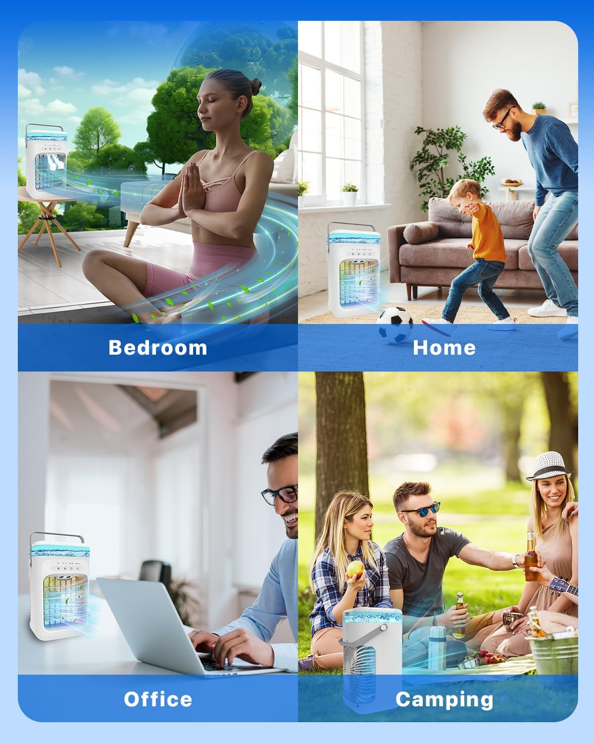 Portable Air Conditioners, 2025 Upgrade Evaporative Air Conditioner Air Cooler with 3 Wind Speeds, 2-4H Timer, 7-Color LED, Eco-Friendly Mini Cooling Fan for Home, Bedroom, Office, and Travel,White