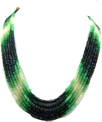 shaded emerald necklace 18 inch long,beads size 3-4 mm rondelle faceted green beads 6 strands necklace