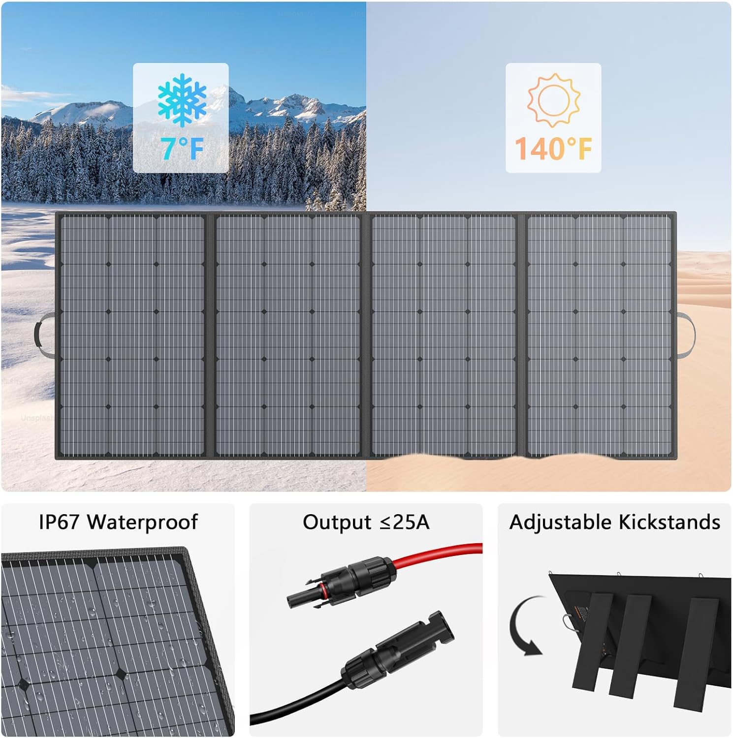 400W Portable Solar Panel, IP67 Waterproof Foldable Solar Charger, High 23.5% Efficiency for Outdoor Camping, Portable Power Station, RV