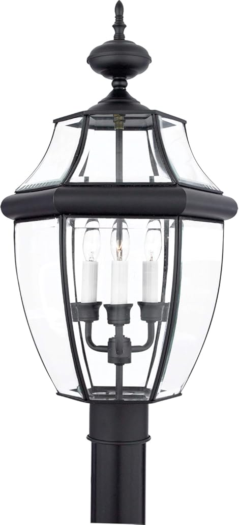 Quoizel Newbury Outdoor Post Lantern, 23 Inch 3-Light Mystic Black French Country Lamp Post, Outside Pole Light Fixture for Patio, Porch, Fences, Garden, Pool, Entryway or Driveway