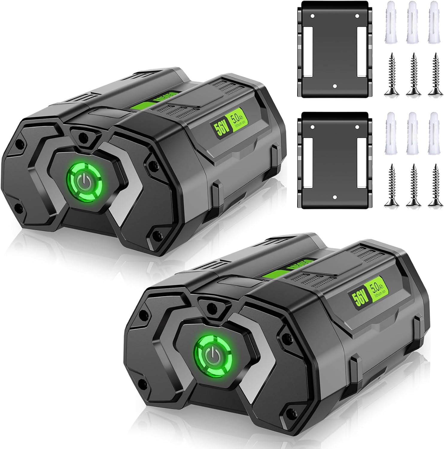 【With Holder】 2Packs 5.0Ah Replacement Battery for EGO 56V Battery BA2800 BA4200 BA5600T BA1400, Compatible with EGO 56 Volt Chargers & Power+ Tools ST1502LB STA1500 CS1604 HT2400 LB4800 LB5804 LB6504