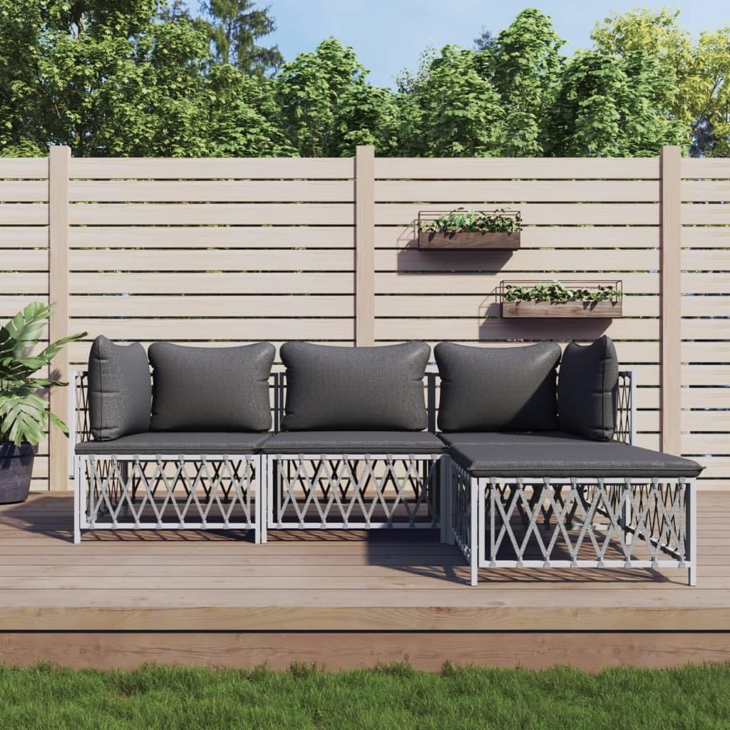 4 Piece Patio Lounge Set with Cushions White Steel,Relaxing Outdoor Lounge Set: Comfortable, Sturdy, and Modular Patio Furniture Sets, Outdoor Furniture Sets