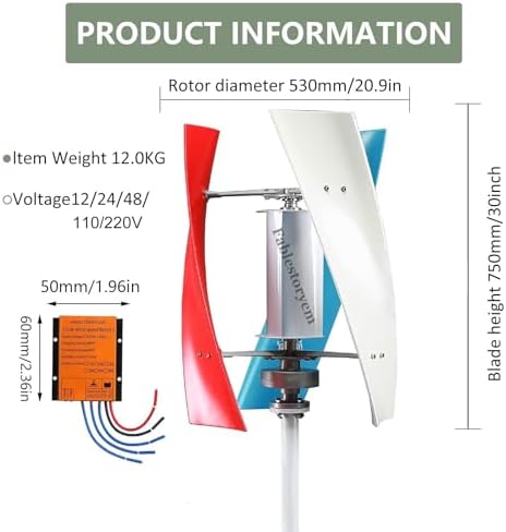 14000W Vertical Wind Turbine Generator - No Noise, Magnetic Levitation, MPPT Controller for Home Energy Supplement, 24V - Eco-Friendly Renewable Energy Solution