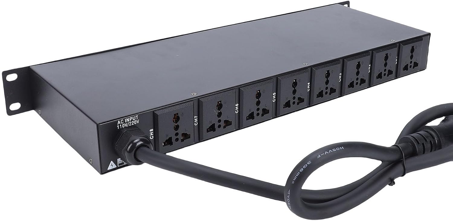 Yunseity 10 Outlet Power Sequencer Conditioner, Rack Mount Audio Digital Power Controller Voltage Regulator with Digital Display and Multi Protections for Musical Instruments (US Plug)