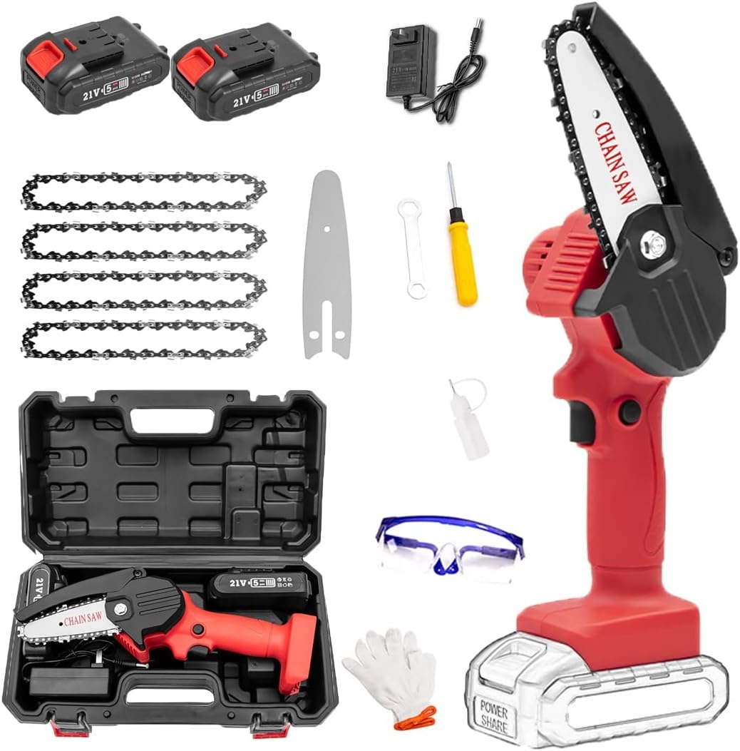 Mini Chainsaw with Battery and Led Lights,4 Inch Cordless Chainsaw with Charger,Mini Chain Saw,Cordless Battery Power, Portable Electric Chainsaw, Suitable for Gardening, Wood, Outdoor Camping