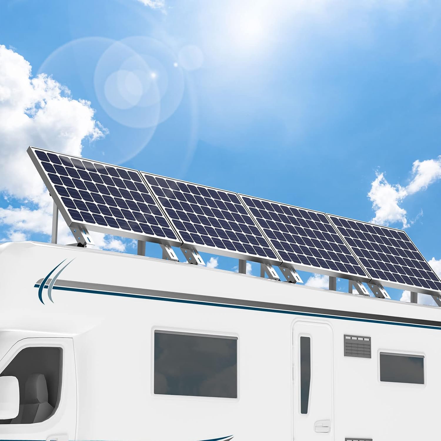 Adjustable Solar Panel Mounting Brackets - 2 Sets 45 inch Durable Tilt Solar Panel Stand/Mount with Foldable Tilt Legs for 200W-600W RV, Boat, Rooftop & Off-Grid Systems