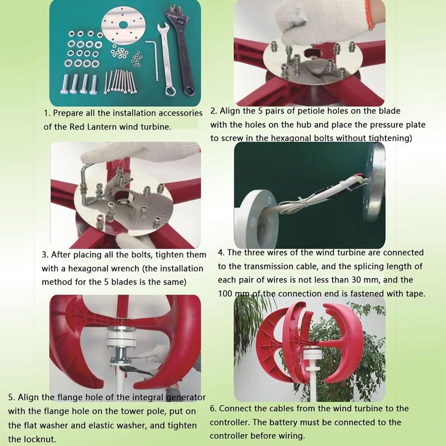 800W 12V/24V Wind Turbine Generator，with MPPT Controller Lantern Vertical Low Wind Speed Starts Home Street Lights 5 Blades Three-Phase AC Permanent Magnet Generator (24, Volts)