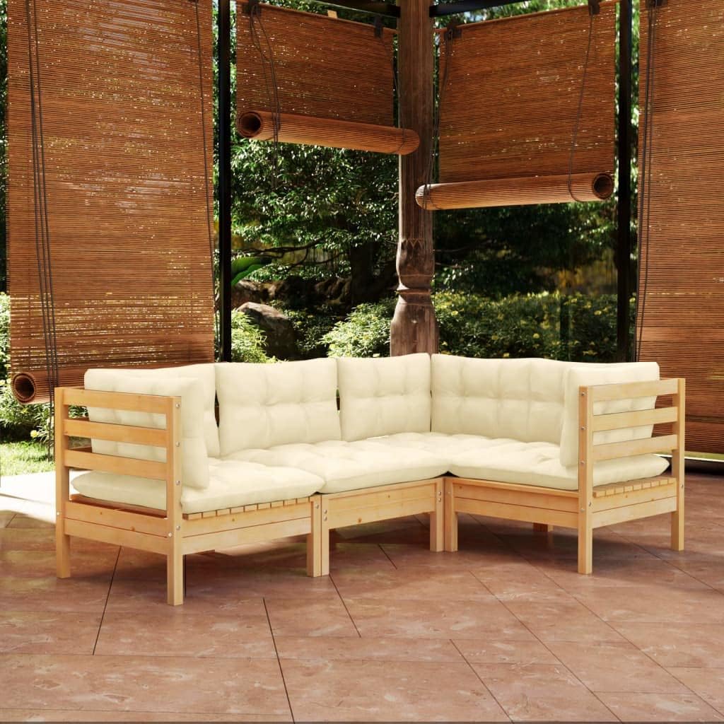 4 Piece Patio Lounge Set with Cream Cushions Pinewood,Solid Pinewood Patio Lounge Set with Cushions for Relaxation and Entertainment Patio Furniture Sets, Outdoor Furniture Sets